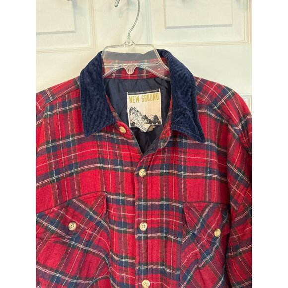 Vintage 90's New Ground Red Plaid Button Down Shacket Size XL - Picture 2 of 6